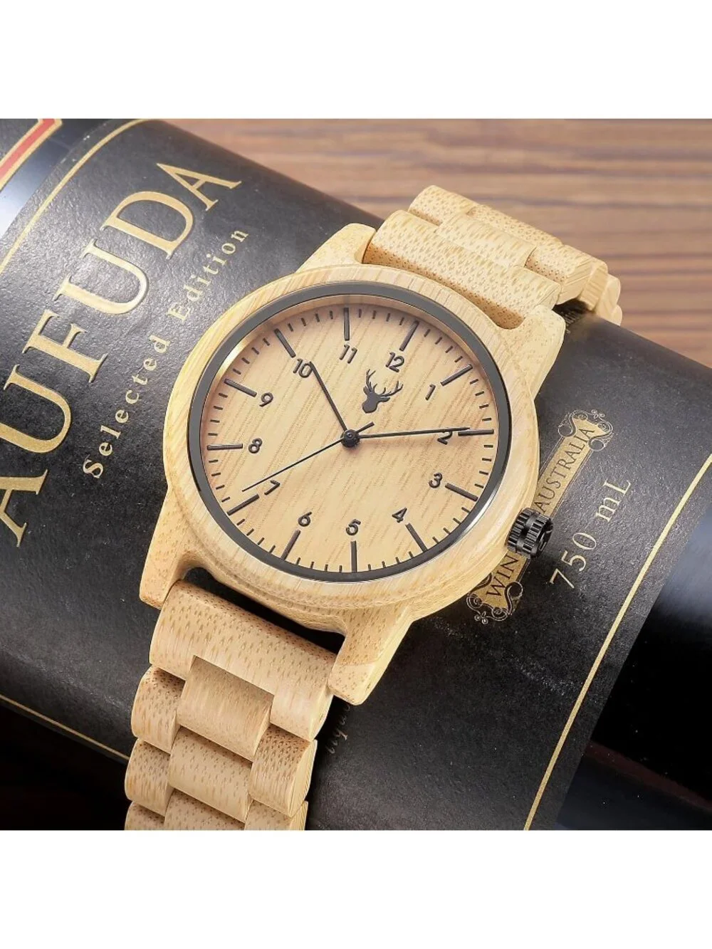 Men's Beige Analog Unisex Natural Handmade Adjustable Waterproof Wooden Watch